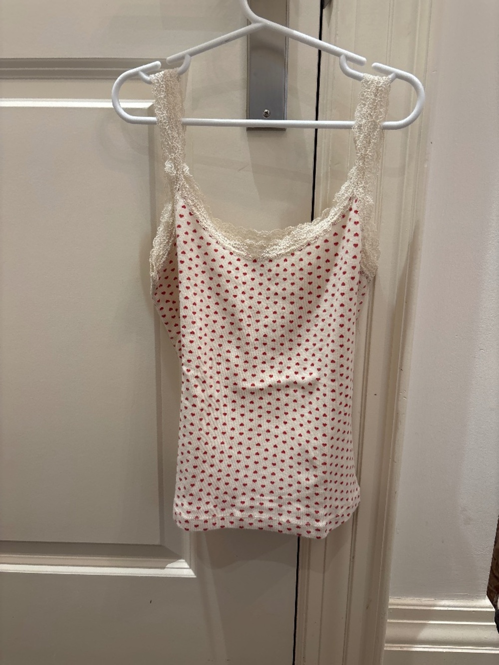 Brandy Melville White & Red Lace Heart Tank
